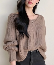 透かし編みボリュームスリーブニット
