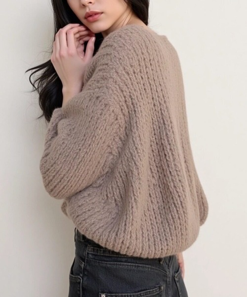 cammie(キャミー)の「透かし編みボリュームスリーブニット(ニット/セーター・レディース・モカ/オフホワイト/グレー・F)」の15枚目の写真