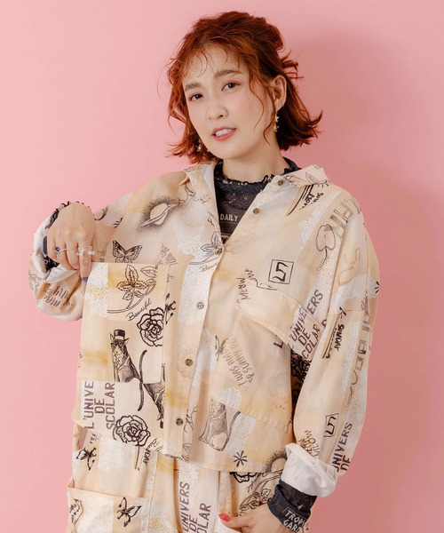 ScoLar（スカラー）の「153612：バイオ加工レースプリントシャツ（シャツ/ブラウス・レディース・ベージュ/カーキ・M）」の4枚目の写真