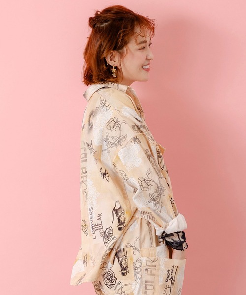 ScoLar（スカラー）の「153612：バイオ加工レースプリントシャツ（シャツ/ブラウス・レディース・ベージュ/カーキ・M）」の5枚目の写真