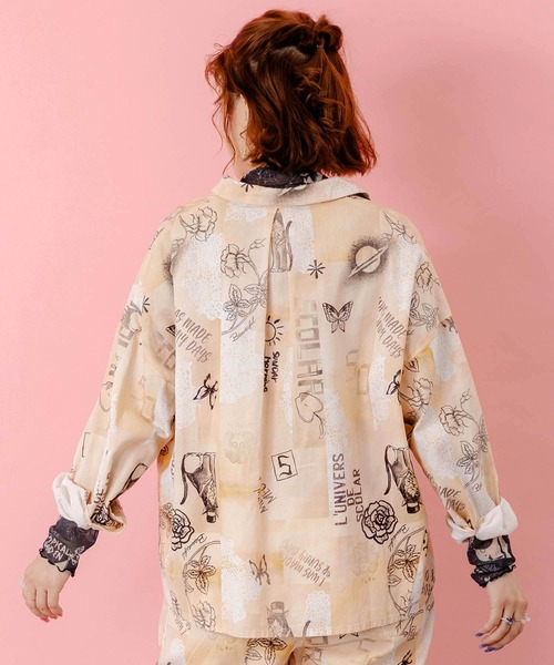 ScoLar（スカラー）の「153612：バイオ加工レースプリントシャツ（シャツ/ブラウス・レディース・ベージュ/カーキ・M）」の6枚目の写真