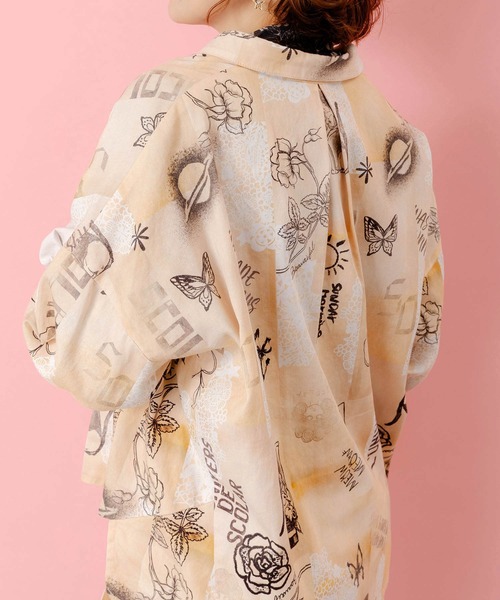 ScoLar（スカラー）の「153612：バイオ加工レースプリントシャツ（シャツ/ブラウス・レディース・ベージュ/カーキ・M）」の7枚目の写真