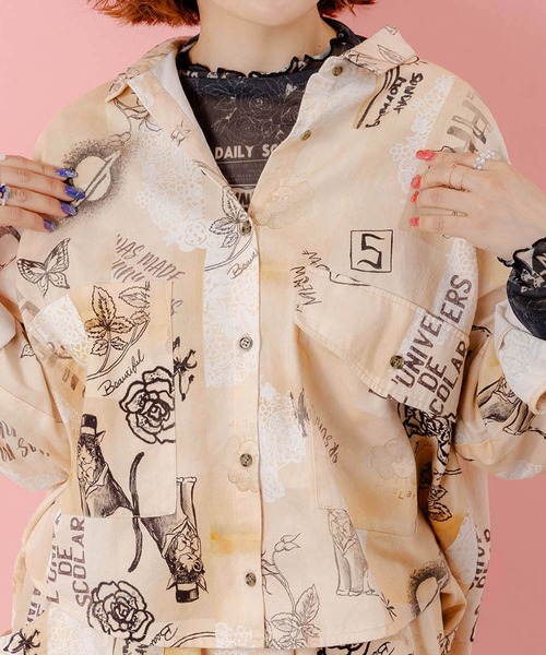 ScoLar（スカラー）の「153612：バイオ加工レースプリントシャツ（シャツ/ブラウス・レディース・ベージュ/カーキ・M）」の8枚目の写真