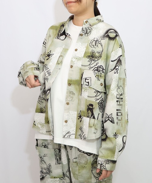 ScoLar（スカラー）の「153612：バイオ加工レースプリントシャツ（シャツ/ブラウス・レディース・ベージュ/カーキ・M）」の9枚目の写真