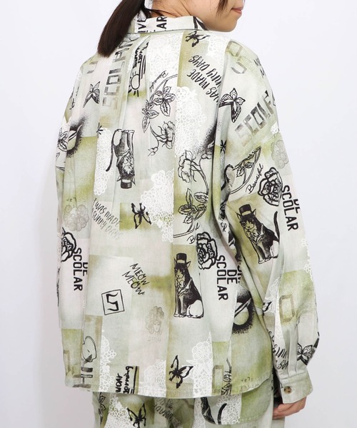 ScoLar（スカラー）の「153612：バイオ加工レースプリントシャツ（シャツ/ブラウス・レディース・ベージュ/カーキ・M）」の10枚目の写真