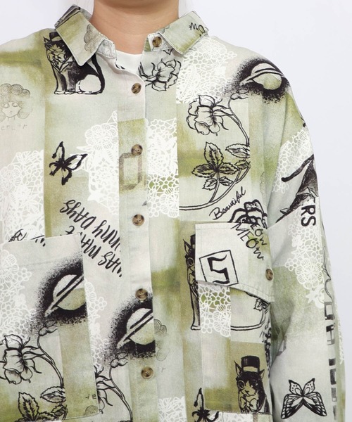 ScoLar（スカラー）の「153612：バイオ加工レースプリントシャツ（シャツ/ブラウス・レディース・ベージュ/カーキ・M）」の17枚目の写真