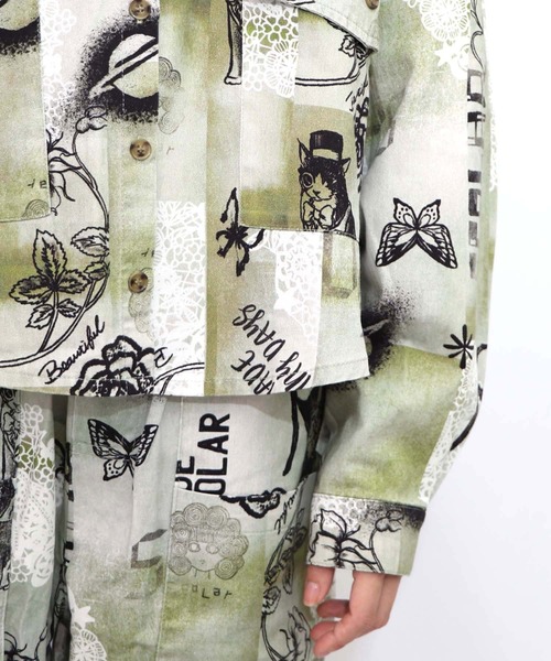 ScoLar（スカラー）の「153612：バイオ加工レースプリントシャツ（シャツ/ブラウス・レディース・ベージュ/カーキ・M）」の18枚目の写真