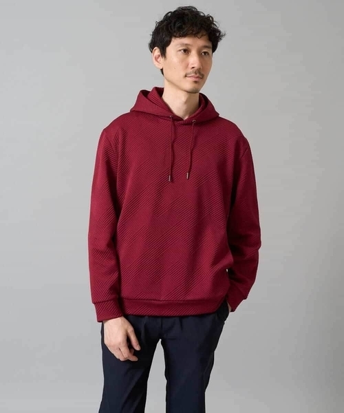 a.v.v（アーヴェヴェ）の「【イージーケア/毛玉になりにくい】幾何ジャカードプルオーバーパーカー【ストレッチ/洗濯機で洗える】（パーカー・メンズ・ブルー/ブラック/レッド/ライトグレー/ピンク/ダークインディゴブルー・46/48/50）」の6枚目の写真