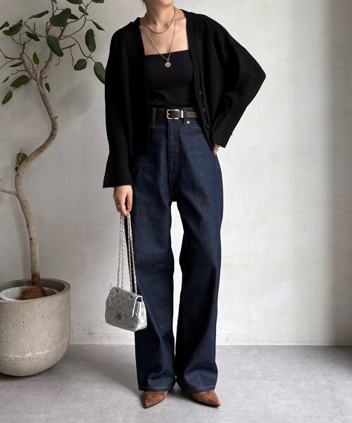 DouDou（ドゥドゥ）の「【WEB限定】レイヤードリブVネックカーディガン（カーディガン/ボレロ・レディース・ベージュ/グレー/ブラック・FREE）」の4枚目の写真