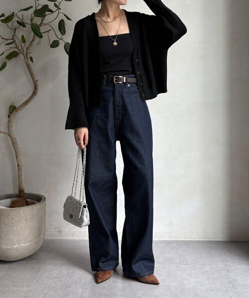 DouDou（ドゥドゥ）の「【WEB限定】レイヤードリブVネックカーディガン（カーディガン/ボレロ・レディース・ベージュ/グレー/ブラック・FREE）」の5枚目の写真