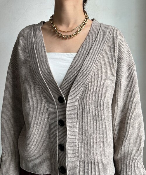 DouDou（ドゥドゥ）の「【WEB限定】レイヤードリブVネックカーディガン（カーディガン/ボレロ・レディース・ベージュ/グレー/ブラック・FREE）」の14枚目の写真