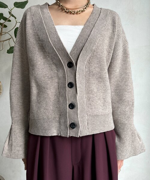 DouDou（ドゥドゥ）の「【WEB限定】レイヤードリブVネックカーディガン（カーディガン/ボレロ・レディース・ベージュ/グレー/ブラック・FREE）」の10枚目の写真