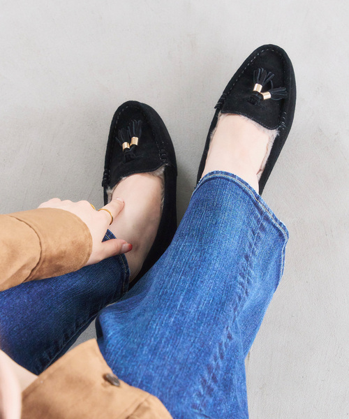 セール】レザーファータッセルモカシン（モカシン/デッキシューズ