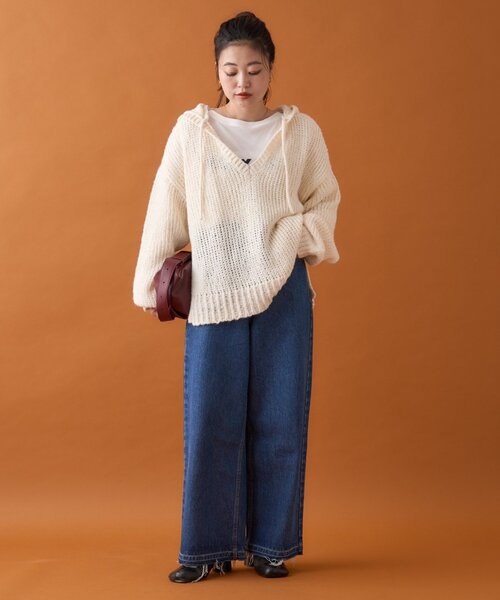 CIAOPANIC TYPY(チャオパニックティピー)の「メランジVネックニットフーディー(ニット/セーター・レディース・サックスブルー/イエロー/チャコールグレー/オフホワイト/ピンク・ONE SIZE)」の14枚目の写真