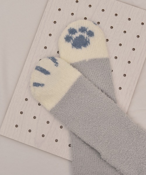 TONE SELECT GOODS(トーンセレクトグッズ)の「【float】ふわふわ モコモコ ネコ柄 パステル カラー デザイン ルームソックス【12色展開】(ソックス/靴下・レディース・グリーン系3/ブルー系2/ベージュ系3/グリーン系1/ピンク系3/ピンク系2/ピンク系1/ブルー系1/ブルー系3/グリーン系2/グレー系1/ベージュ系2・FREE)」の1枚目の写真