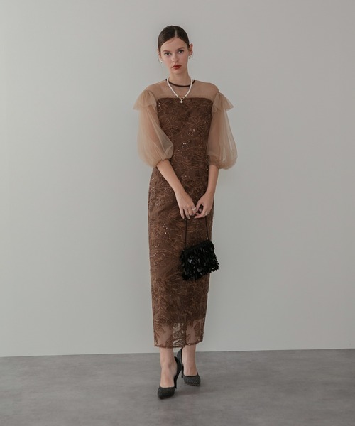 セール】【LEJA】フラワースパンコールシアーフリルスリーブIライン