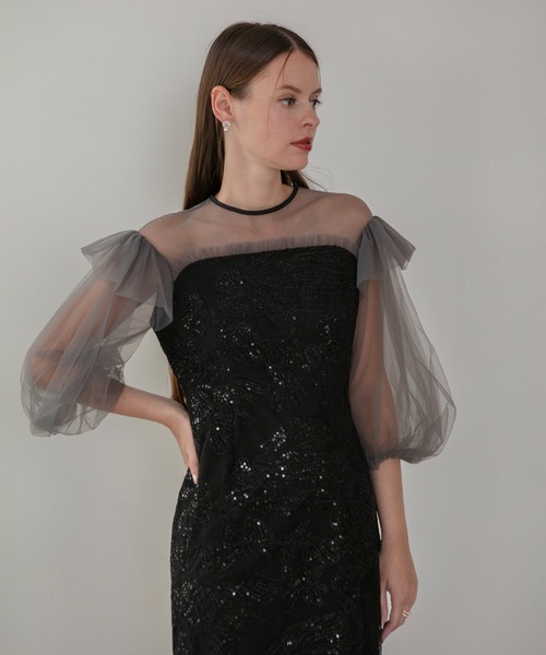 Leja(レジャ)の「【LEJA】フラワースパンコールシアーフリルスリーブIラインワンピースドレス美脚効果結婚式 パーティードレス 成人式 二次会 同窓会 お呼ばれ オケージョン 20代 30代(ドレス・レディース・ブラウン/ブラック・SMALL/MEDIUM)」の16枚目の写真