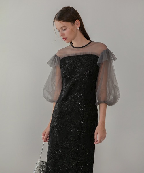 Leja(レジャ)の「【LEJA】フラワースパンコールシアーフリルスリーブIラインワンピースドレス美脚効果結婚式 パーティードレス 成人式 二次会 同窓会 お呼ばれ オケージョン 20代 30代(ドレス・レディース・ブラウン/ブラック・SMALL/MEDIUM)」の14枚目の写真