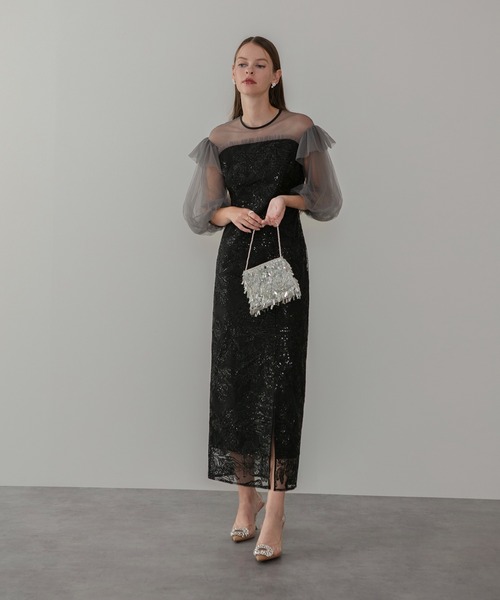 Leja(レジャ)の「【LEJA】フラワースパンコールシアーフリルスリーブIラインワンピースドレス美脚効果結婚式 パーティードレス 成人式 二次会 同窓会 お呼ばれ オケージョン 20代 30代(ドレス・レディース・ブラウン/ブラック・SMALL/MEDIUM)」の15枚目の写真