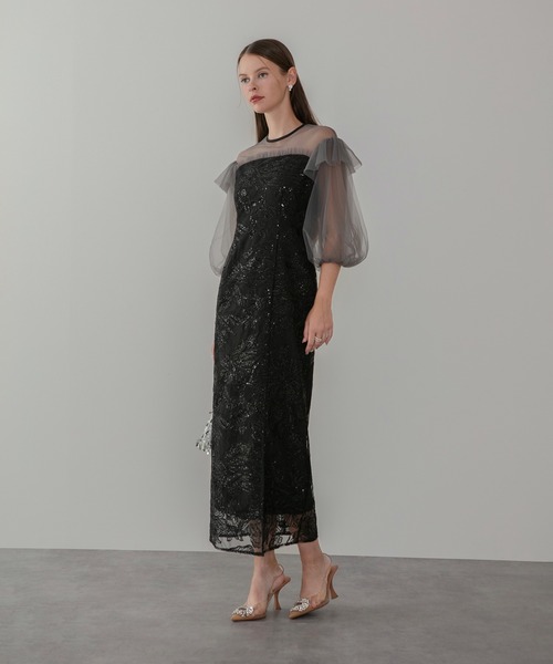 Leja(レジャ)の「【LEJA】フラワースパンコールシアーフリルスリーブIラインワンピースドレス美脚効果結婚式 パーティードレス 成人式 二次会 同窓会 お呼ばれ オケージョン 20代 30代(ドレス・レディース・ブラウン/ブラック・SMALL/MEDIUM)」の12枚目の写真