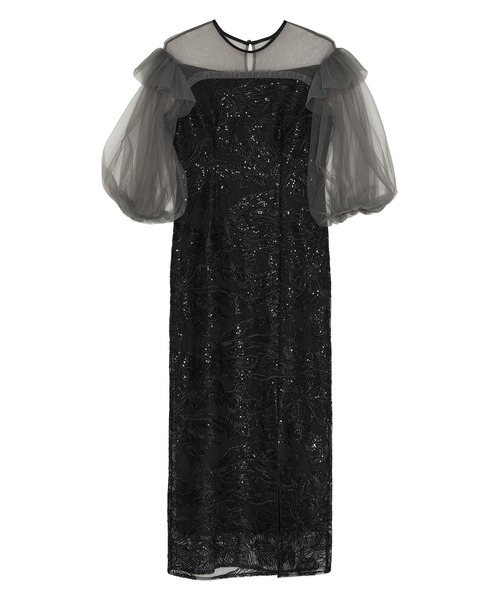 セール】【LEJA】フラワースパンコールシアーフリルスリーブIライン