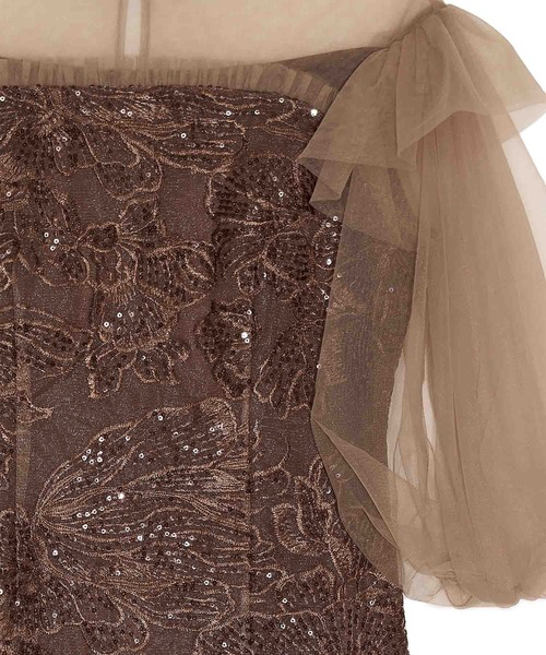 フラワースパンコールシアーフリルIラインワンピースドレス結婚式二次会パーティー 当日発送】フラワースパンコールシアーフリルIラインワンピースドレス