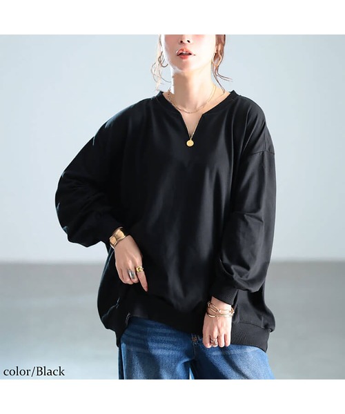 GOLDJAPAN(ゴールドジャパン)の「リブ切り替えキーネックプルオーバー【大きいサイズ対応】(スウェット・レディース・ブラック/チャコールグレー/ネイビー/グリーン・LL~3L/4L~5L)」の19枚目の写真