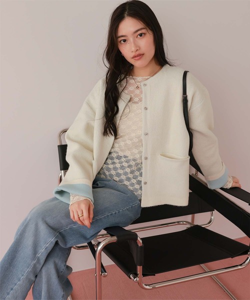 26SS新作/2026 SPRING COLLECTION】配色デザインニットコート