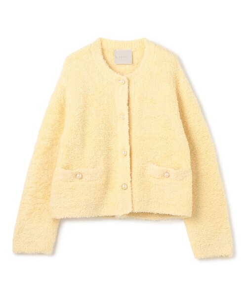 新品タグ付き STORY × UNFILOシャギーニット カーディガン イエロー UNFILO L 【STORY×UNFILO】シャギーニット カーディガン （イエロー