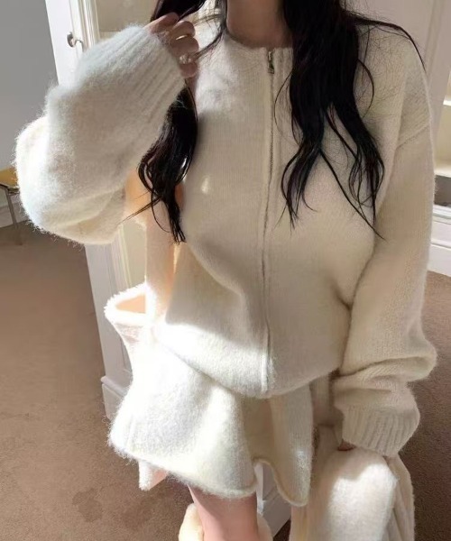 セール】【上下2点セット】ニットカーディガン＋ニットフレアスカート