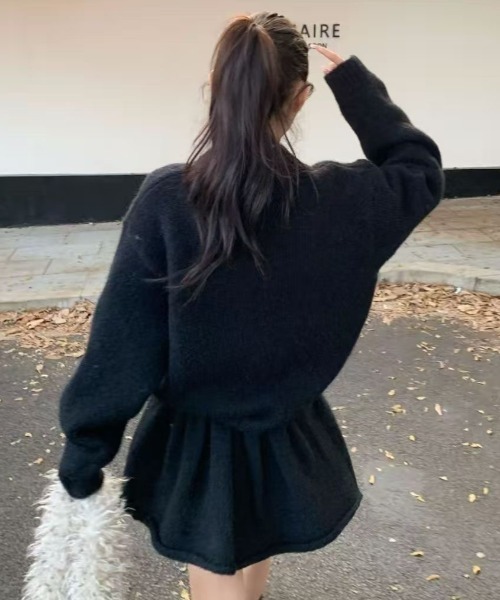セール】【上下2点セット】ニットカーディガン＋ニットフレアスカート