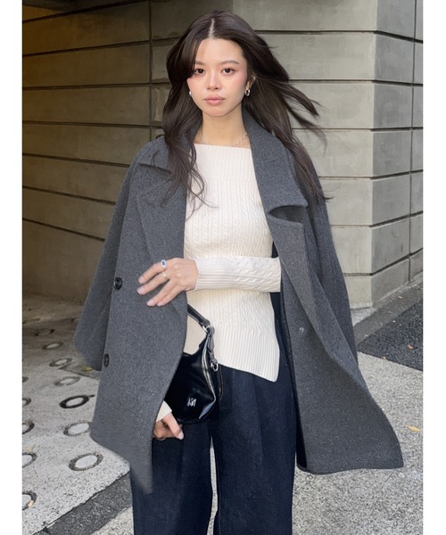 moussy マウジー　ダブルブレストミディコート　ブラック　新品未使用 MOUSSY DOUBLE BREASTED MID コート C.GRY -靴＆ファッション通販