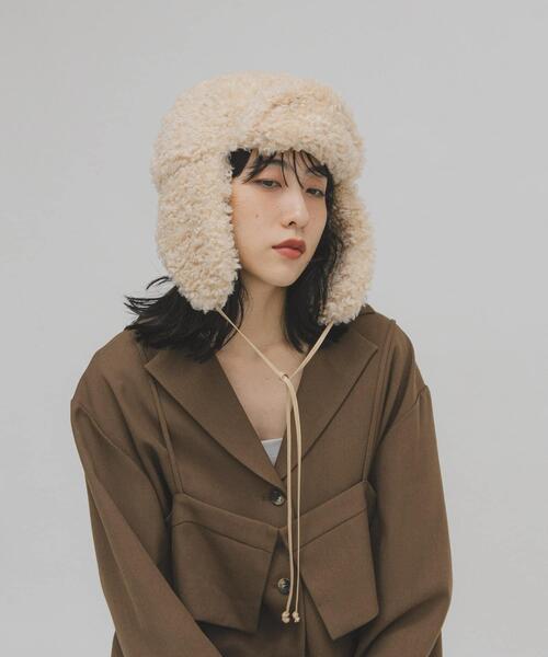 KBF(ケイビーエフ)の「ボアフライトCAP(キャップ・レディース・ベージュ/ブラック・ONE)」の5枚目の写真