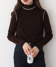 EGLANTINE ウール混バイカラーラインハイネックニット