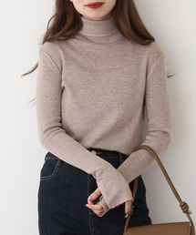 EGLANTINE ウール混バイカラーラインハイネックニット