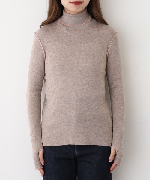 EGLANTINE(エグランティーヌ)の「EGLANTINE ウール混バイカラーラインハイネックニット(ニット/セーター・レディース・チャコールグレー/ブラウン/ライトグリーン/グレイッシュベージュ/ベビーピンク・40)」の6枚目の写真