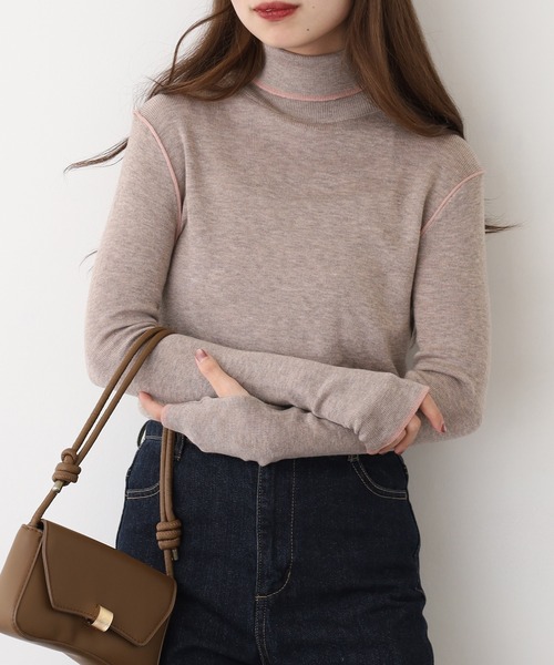 EGLANTINE(エグランティーヌ)の「EGLANTINE ウール混バイカラーラインハイネックニット(ニット/セーター・レディース・チャコールグレー/ブラウン/ライトグリーン/グレイッシュベージュ/ベビーピンク・40)」の20枚目の写真