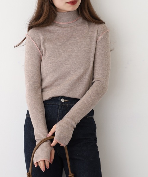 EGLANTINE(エグランティーヌ)の「EGLANTINE ウール混バイカラーラインハイネックニット(ニット/セーター・レディース・チャコールグレー/ブラウン/ライトグリーン/グレイッシュベージュ/ベビーピンク・40)」の21枚目の写真