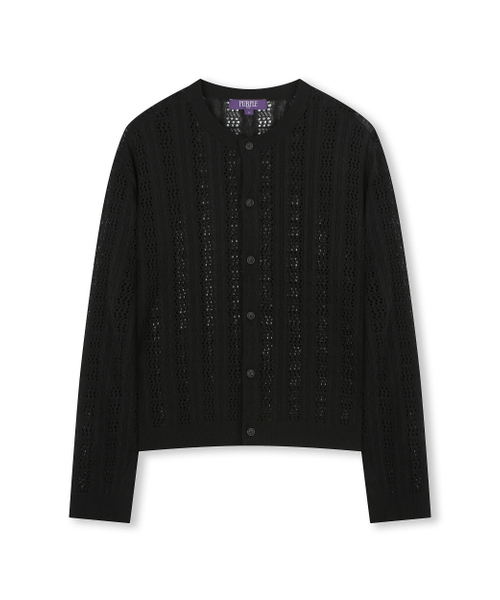 CROCHET CREW NECK SHORT CARDIGAN BLACK