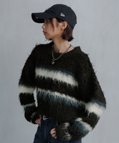 PAGEBOY（ページボーイ）の「シャギーマルチボーダーショートプルオーバー（ニット/セーター・レディース・グレー/ブラック/ブラウン・FREE）」の8枚目の写真