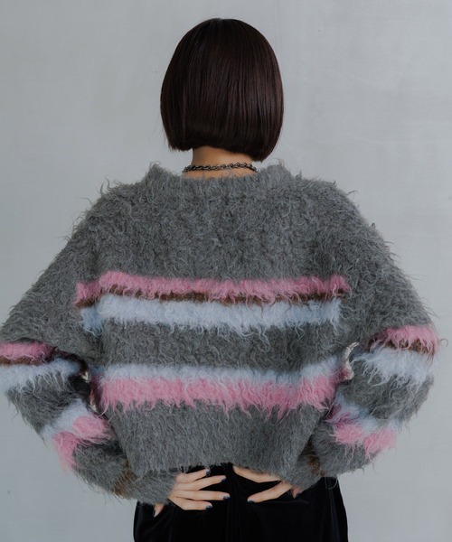 PAGEBOY（ページボーイ）の「シャギーマルチボーダーショートプルオーバー（ニット/セーター・レディース・グレー/ブラック/ブラウン・FREE）」の15枚目の写真