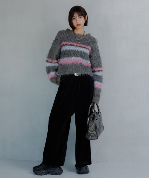 PAGEBOY（ページボーイ）の「シャギーマルチボーダーショートプルオーバー（ニット/セーター・レディース・グレー/ブラック/ブラウン・FREE）」の10枚目の写真