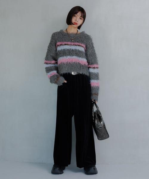 PAGEBOY（ページボーイ）の「シャギーマルチボーダーショートプルオーバー（ニット/セーター・レディース・グレー/ブラック/ブラウン・FREE）」の11枚目の写真