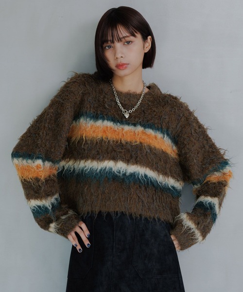 PAGEBOY（ページボーイ）の「シャギーマルチボーダーショートプルオーバー（ニット/セーター・レディース・グレー/ブラック/ブラウン・FREE）」の20枚目の写真