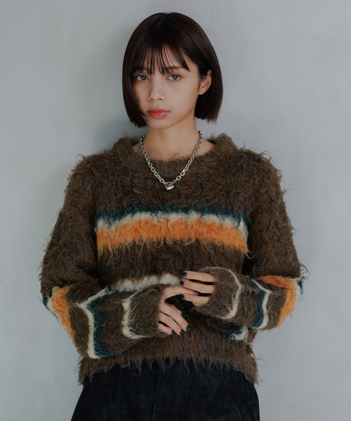 PAGEBOY（ページボーイ）の「シャギーマルチボーダーショートプルオーバー（ニット/セーター・レディース・グレー/ブラック/ブラウン・FREE）」の21枚目の写真