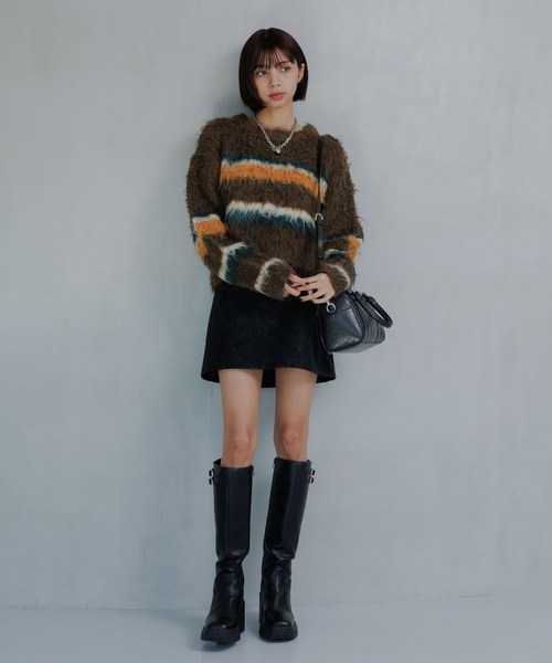 PAGEBOY（ページボーイ）の「シャギーマルチボーダーショートプルオーバー（ニット/セーター・レディース・グレー/ブラック/ブラウン・FREE）」の16枚目の写真