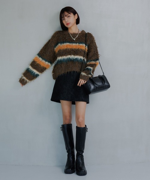 PAGEBOY（ページボーイ）の「シャギーマルチボーダーショートプルオーバー（ニット/セーター・レディース・グレー/ブラック/ブラウン・FREE）」の17枚目の写真