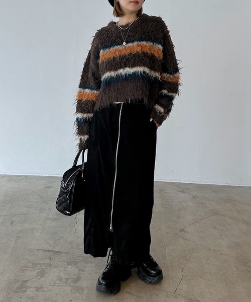 セール】シャギーマルチボーダーショートプルオーバー（ニット