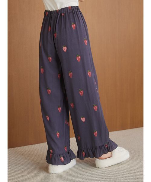 セール】ストロベリー柄ツイルロングパンツ（ルームウェア/パジャマ
