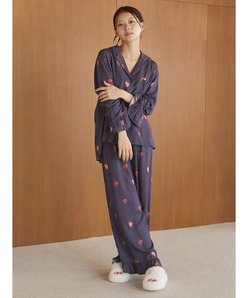 セール】ストロベリー柄ツイルロングパンツ（ルームウェア/パジャマ